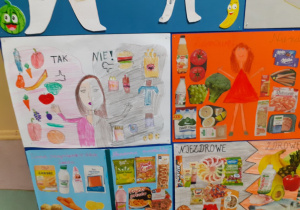 4 prace pokazujące produkty zdrowe i niezdrowe w diecie dziecka